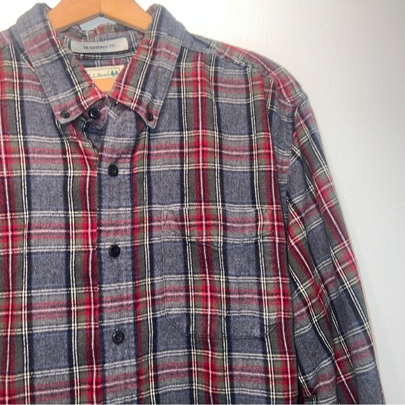 LL Bean Men Long Sleeve Plaid Flannel Button Down Plaid Shirt Sz L-Tall Cotton - Picture 3 of 8